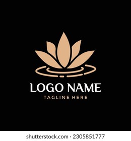 Flat monogram logotype golden lotus flower