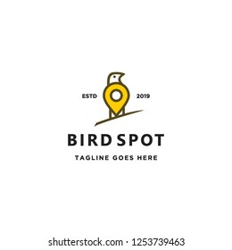 flat monoline bird and pin spot location logo icon vector inspiration