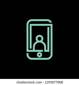 flat monoline person human in handphone gadget in black background vector illustration