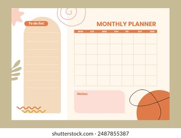 calendario de Plantilla de planificador mensual plano lindo