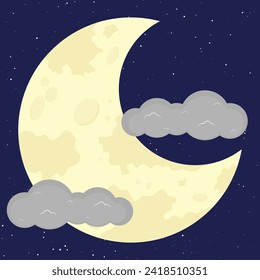 Flat moon and cloud cartoon vector illustration