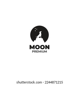 Flat moon dog logo design vector illustration