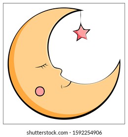 Flat Moon Icon. Night symbol. Vector stock illustration. EPS10. Yellow moon isolated on a white background.