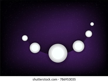 Flat moon on purple space background with star. Abstract science template.