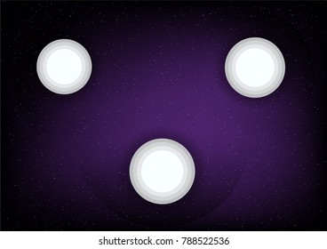 Flat moon on purple space background with star. Abstract science template.