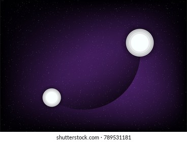 Flat moon on purple space background with star. Abstract science template.
