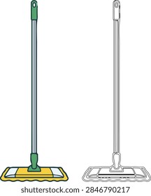 Flat mop floor cleaning tools vector set   
