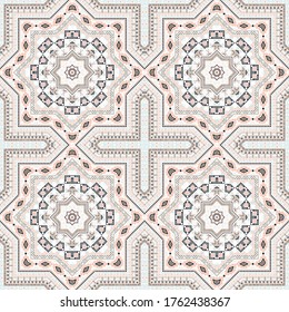 Flat moroccan zellige tile seamless pattern. Geometric texture vector motif. Velum print design. Traditional moroccan zellige tilework seamless pattern. Line art graphic background.
