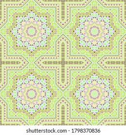 Flat moroccan zellige tile seamless ornament. Ethnic structure vector swatch. Clothes print design. Stylized moroccan zellige tilework recurrent pattern. Interior decor template.