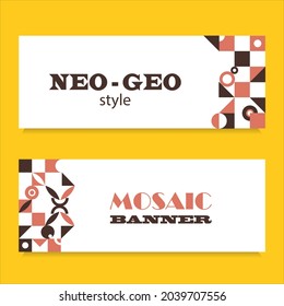 Flat mosaic banners set. Seamless Geometric Pattern Bundle
