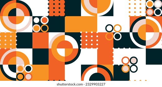 Diseño de mosaicos planos con círculos simples y formas geométricas. Fondo de mosaico de color retro y plano. Fondo de mosaico de patrón abstracto.
