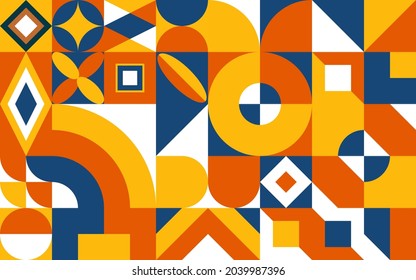 Flat mosaic geometric background blue yellow orange