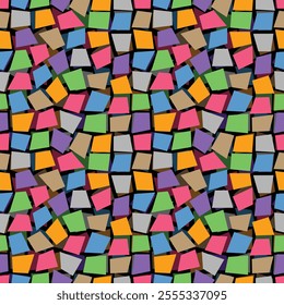 Flat mosaic pieces seamless pattern with arrangement of colorful chunks.