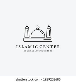 Flat Mosque Islamic Center Vector Design Line Art Illustration Logo