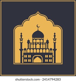 flat mosque silhouette greeting card