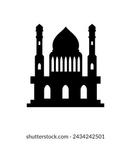 Flache Moschee Silhouette Vektor-Illustration. Islamische Moscheebauten in Silhouette für Hintergrundelementdesign. Muslimische Moschee Silhouette. Ramadan Ramadhan Kareem Eid Mubarak.