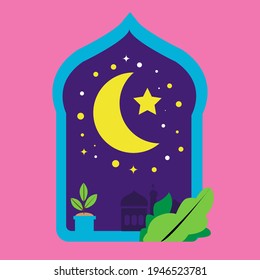 Flat mosque Window Ramadan Flat style Vector Ramadan kareem festive celebration, illustration, using for banner