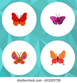 Flat Moth Set Of Moth, Danaus Plexippus, Monarch And Other Vector Objects. Also Includes Milkweed, Archippus, Butterfly Elements.