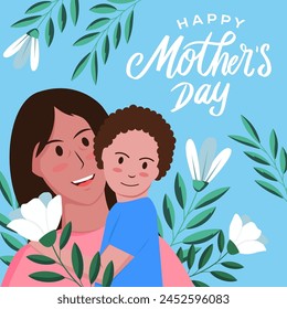 flat mother's day with mom carrying the son illustration vector