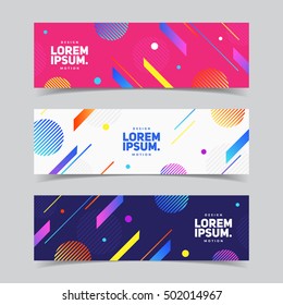 Flat motion banners. Colorful geometric shapes composition. Trendy design. Eps10 vector geometric banners set.