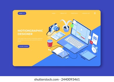 Flat motiongraphics landing page vector design in eps 10