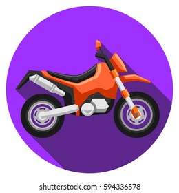 Flat motorcycle icon with long sadow