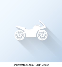 Flat motorcycle icon with long shadow. Vector illustration