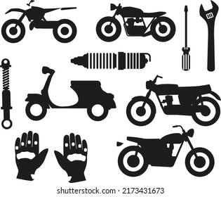 Colección de vectores de siluetas de motocicleta plana