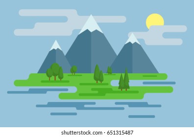 Flat mountain landscape