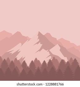 Flat Mountain landscape silhouette with snow. Camping travel climbing icon, hiking, trakking and geology trip nature element