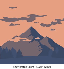 Flat Mountain landscape silhouette vector illustration. Camping travel climbing icon, hiking, trakking and geology trip nature element.