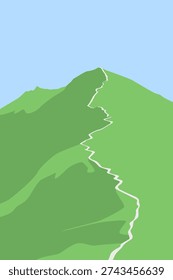 Flat Mountain Landscape Vector Illustration with Winding Trail. Minimal Nature Background