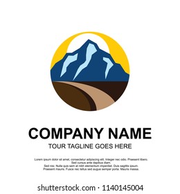 FLAT MOUNTAIN NATURE LANDSCAPE ICON LOGO DESIGN