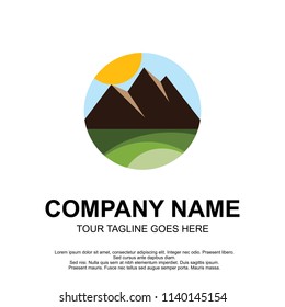 FLAT MOUNTAIN NATURE LANDSCAPE ICON LOGO DESIGN