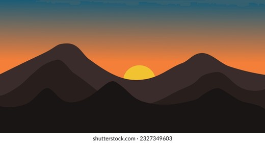 Flat mountain vector illustration. Landscape illustration design template with picture of beautiful mountains and trees.