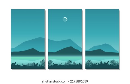 Flat mountains with lake landscape wallpaper