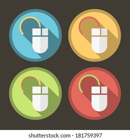 Flat Mouse Icons on Circular Colored Buttons.