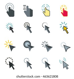 Flat mouse pointer icons set. Universal mouse pointer icons to use for web and mobile UI, set of basic mouse pointer elements isolated vector illustration