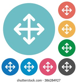 Flat move icon set on round color background.