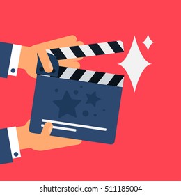 Flat movie clapperboard symbol. Stylish blank movie clapperboard elements. Vector