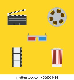 Flat movie icons design with yellow background
