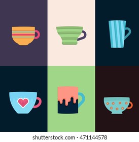 Flat mugs with tracery vector design