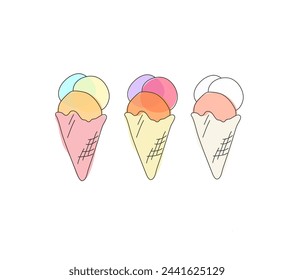 flat multicolored ice cream in a cone