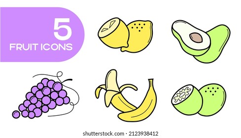 Flat multicoloured minimalist fruit icons for web design, app, and projects