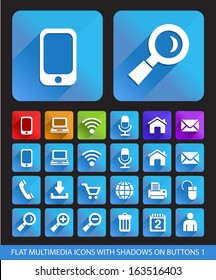 Flat Multimedia Icons with Shadows on Buttons 1.