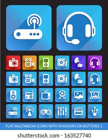 Flat Multimedia Icons with Shadows on Buttons 2.