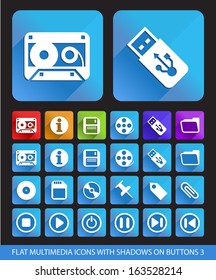 Flat Multimedia Icons with Shadows on Buttons 3.