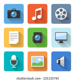 Flat multimedia icons. Vector illustration