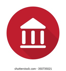 Flat Museum icon with long shadow on red circle