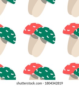 Flat mushroom seamless background vector illustration. Abstract wild ornament. Fall backdrop. Mushrooms wrapping. Nature concept.